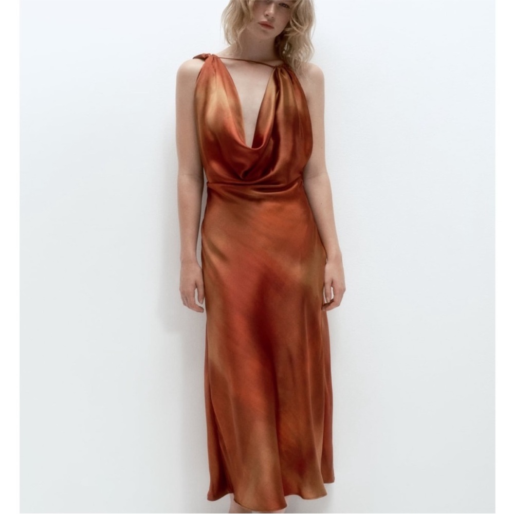 Elegant Orange Satin Dress